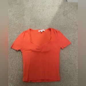 Love Tree Orange Ribbed Short Sleeve Top